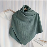 dunnmall Solid Color Metal Buckle Knitted Shawl, Elegant Thick Warm Elastic Scarf, Autumn Winter Coldproof Windproof Cloak