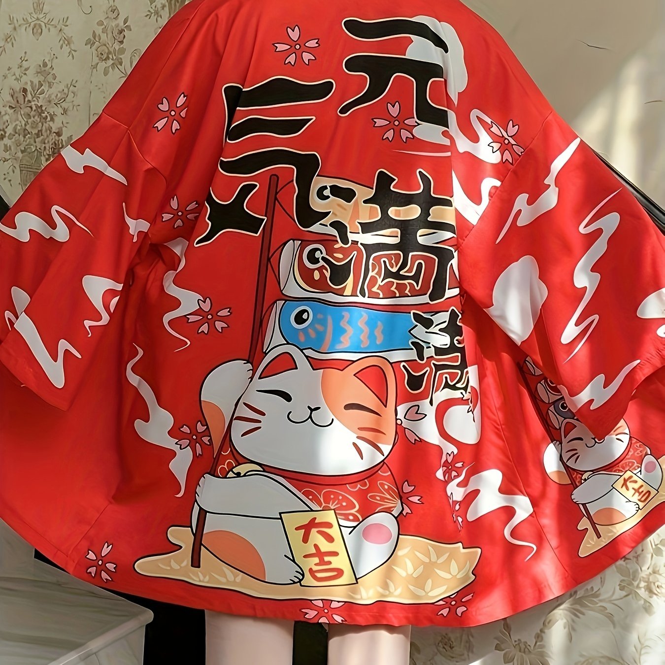 Graphic Print Open Front Kimono, Casual Cover Up Kimono For Spring & Summer, Women's Clothing