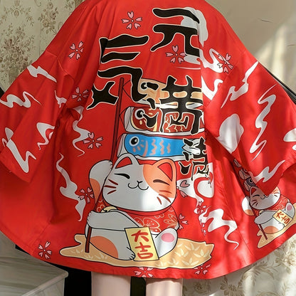 Graphic Print Open Front Kimono, Casual Cover Up Kimono For Spring & Summer, Women's Clothing