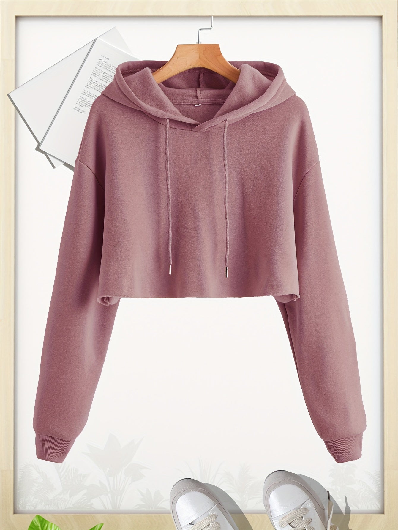 dunnmall Women Pullover Cropped Hoodies, Long Sleeves Sweatshirts, Casual Basic Hooded Top