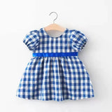 Girls Dresses Summer Infant Girls Dress 17Y Korean Style born Baby Girls Blue Princess Dress Child Party Plaid Dresses Kid for Clothes 230506