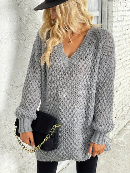 Solid Simple Knit Sweater, Casual V Neck Long Sleeve Solid Sweater, Women's Clothing