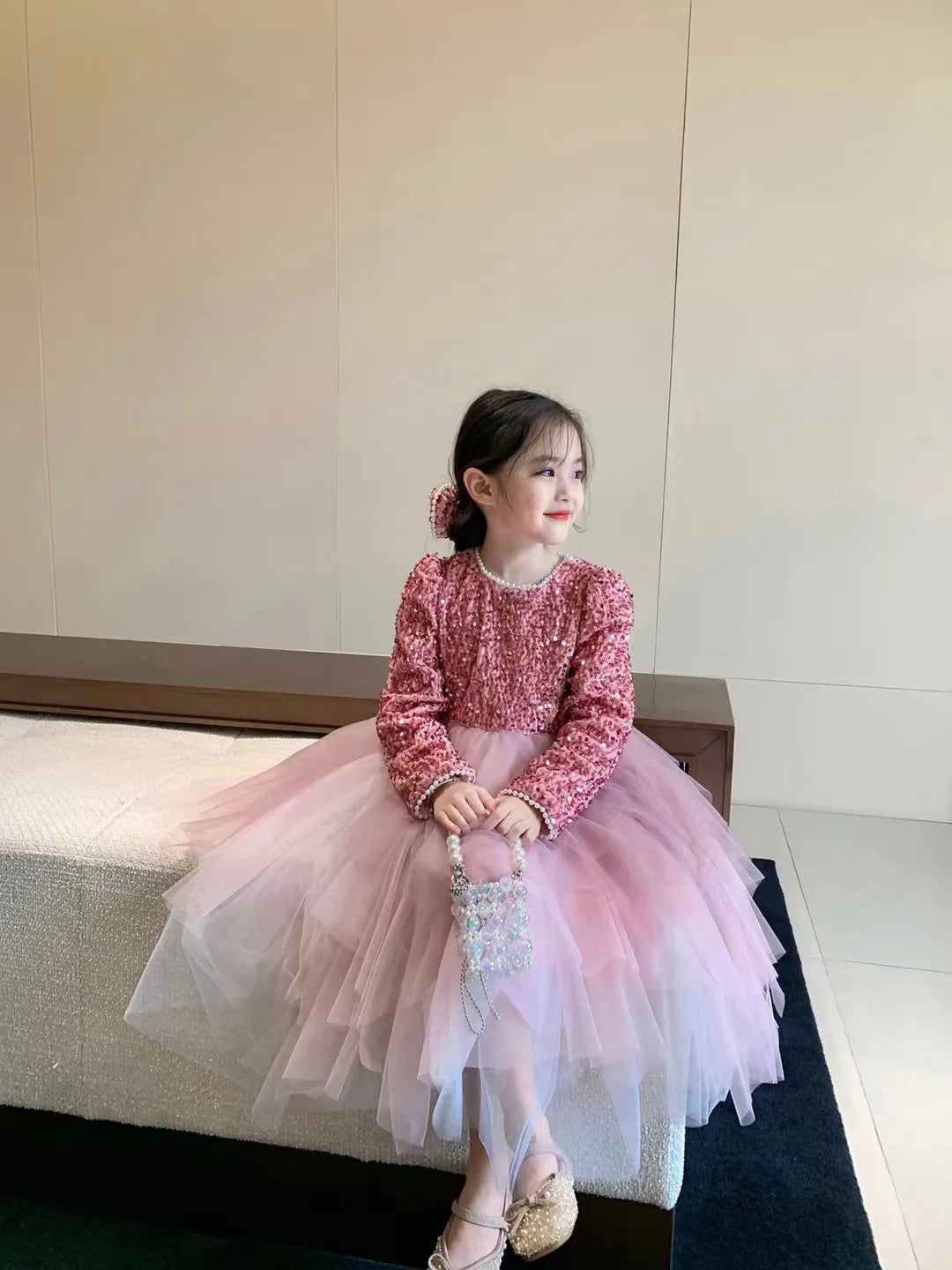 Kids Girl Dresses Girl's Dancewear Autumn Winter Girl Cosplay Costumes Handwork Luxurious Sequins Princess