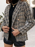 dunnmall  Plaid Double Breasted Woolen Blazer, Casual Lapel Long Sleeve Blazer For Spring & Fall, Women's Clothing