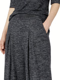 Solid Knit Wide Leg Pants, Casual Elastic Waist Pocket Comfy Pants, Women's Clothing