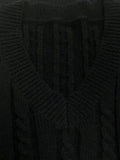 Solid V Neck Split Knitted Vest, Elegant Sleeveless Long Length Vest For Spring & Fall, Women's Clothing