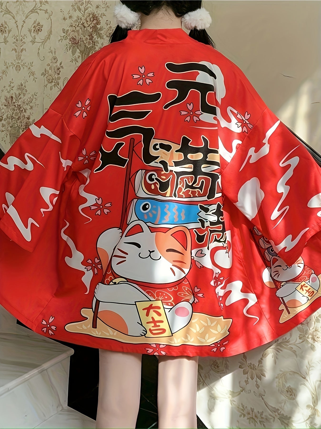 Graphic Print Open Front Kimono, Casual Cover Up Kimono For Spring & Summer, Women's Clothing