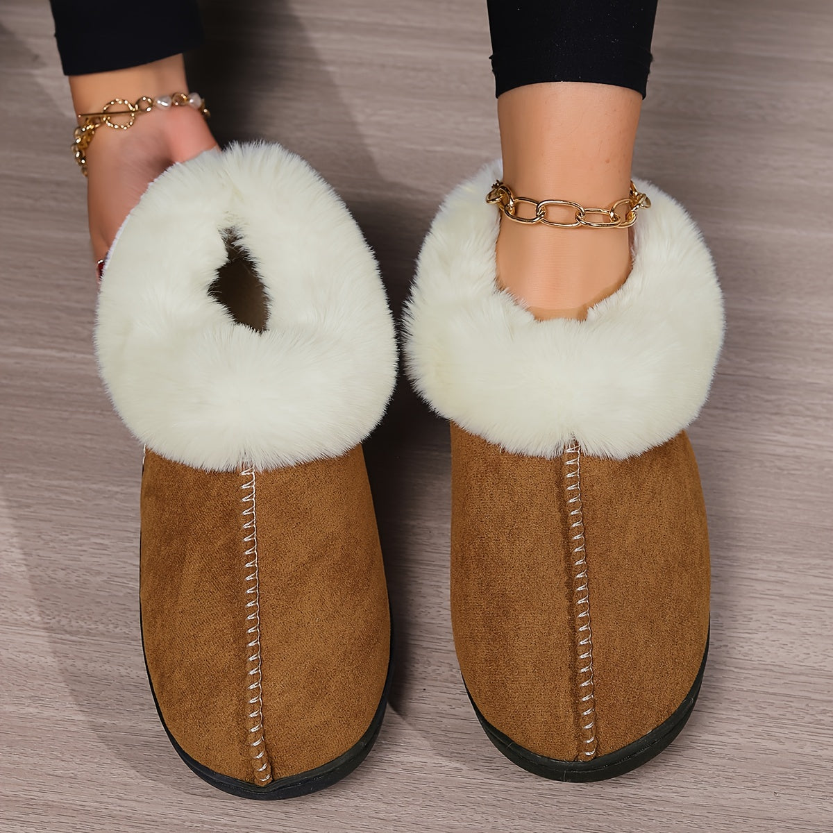 Winter Fluffy Plush Lined Slippers, Solid Color Closed Toe Soft Sole Slip On Shoes, Cozy & Warm Home Slippers