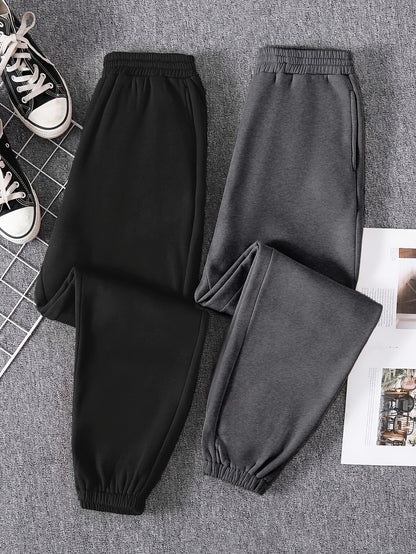 2 Packs Mixed Color Elastic Waist Joggers, Casual Loose Pants For Spring & Fall, Women's Clothing