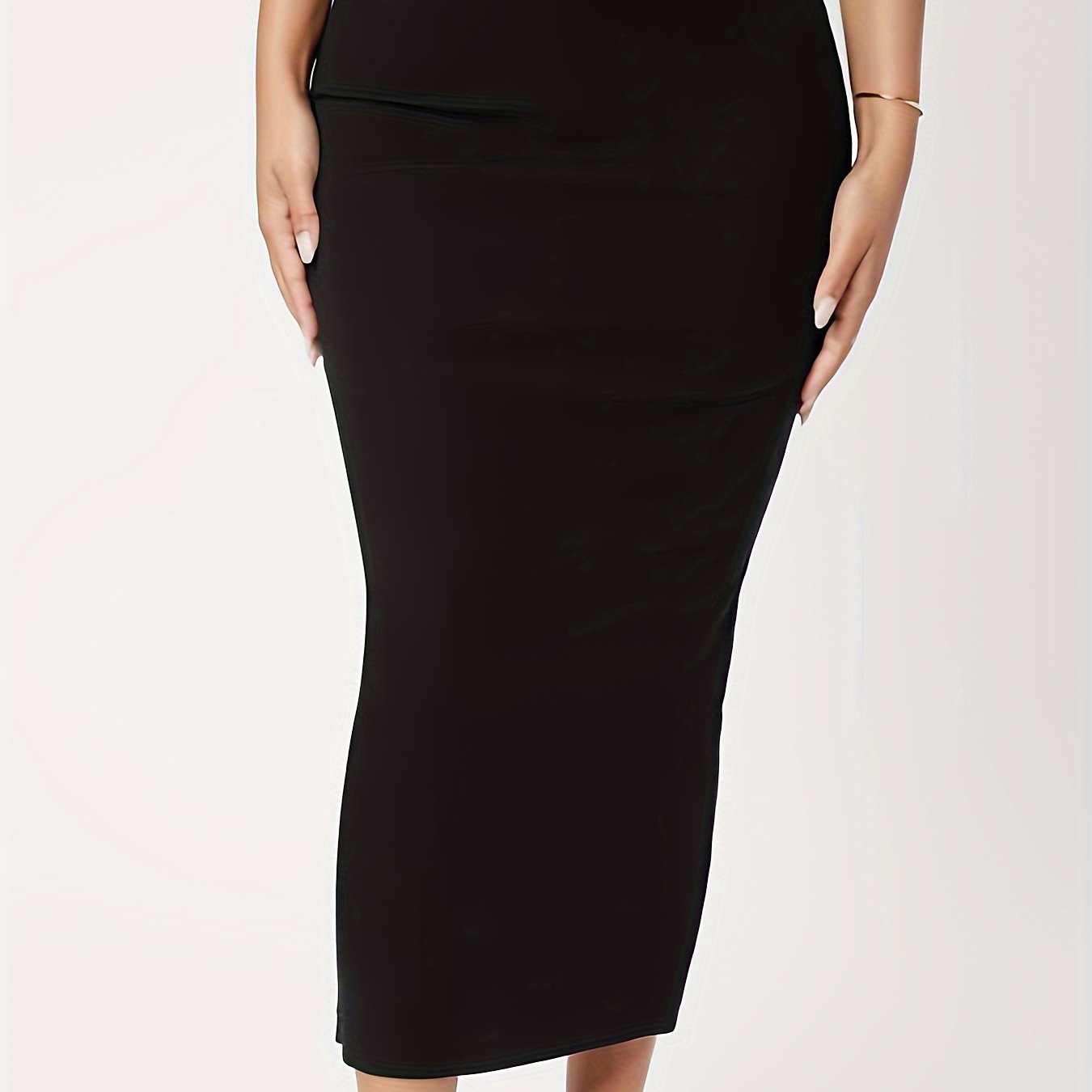 dunnmall  Plus Size Solid Bodycon Skirt, Casual Skirt For Spring & Summer, Women's Plus Size Clothing