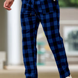 Mens Ultra-Comfortable Plaid Pants - Stylishly Casual, Cozy Loungewear, Fashionable - Designed for Home Relaxation, Pajama-Soft Fabric, Perfect for Lounging Around the Room