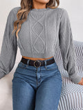 dunnmall Cable Crew Neck Pullover Sweater, Casual Long Sleeve Crop Sweater, Women's Clothing