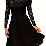 dunnmall Lace Off-shoulder A-line Dress, Elegant Long Sleeve Dress For Spring & Summer, Women's Clothing