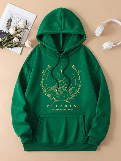 Winter Warmth & Starry Style: Cozy Casual Women's Hoodie with Convenient Kangaroo Pocket, Long Sleeves, and Durable Stretch Fabric