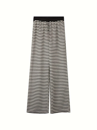 dunnmall  Striped Print Drawstring Waist Pants, Casual Comfy Wide Leg Pants, Women's Clothing