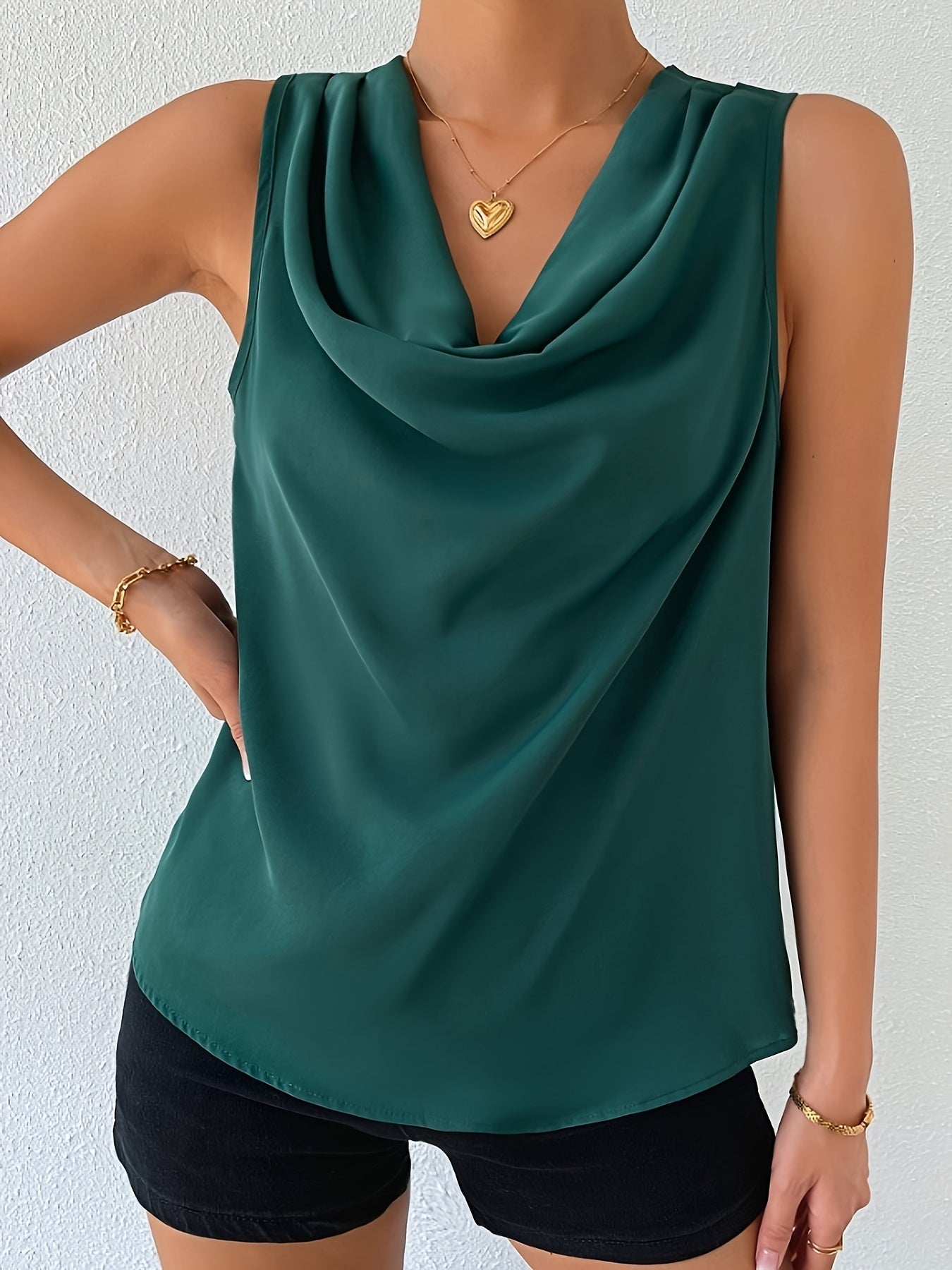 Rich Solid Cowl Neck Blouse - Chic Sleeveless Draped Top - Fashionable Womens Casual Wear