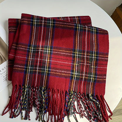 Stylish Red Plaid Tassel Scarf Shawl - Soft, Warm, Coldproof, Inelastic, Autumn and Winter Essential - Perfect for Outdoor Activities and Daily Wear