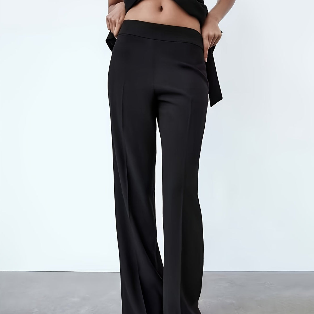 dunnmall  Solid Color Wide Leg Pants, Elegant High Waist Loose Pants For Every Day, Women's Clothing