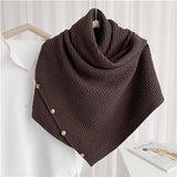 dunnmall Solid Color Metal Buckle Knitted Shawl, Elegant Thick Warm Elastic Scarf, Autumn Winter Coldproof Windproof Cloak