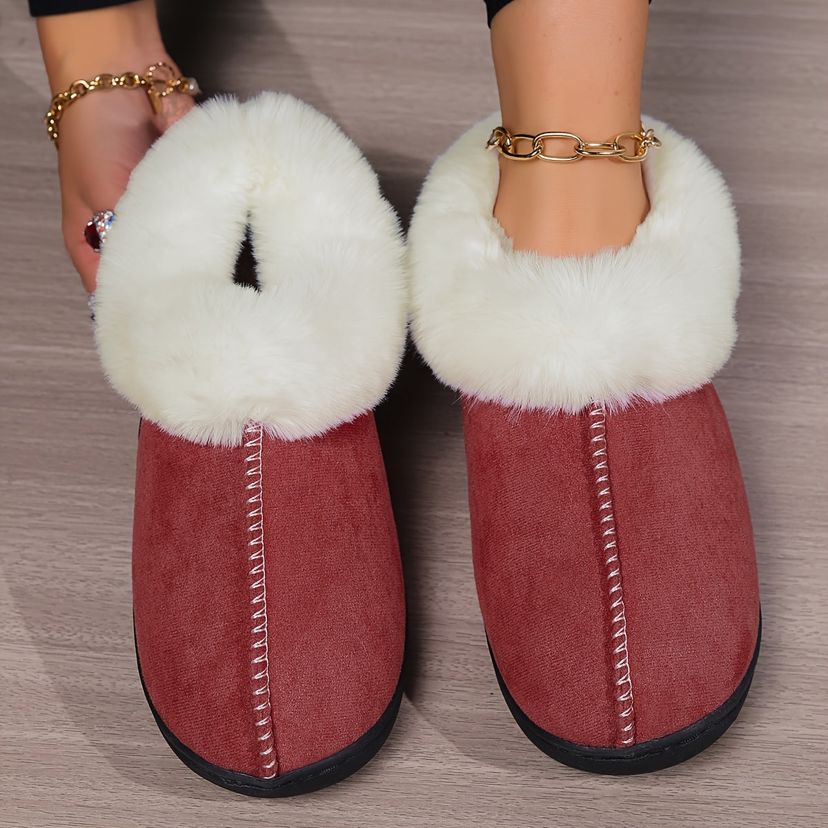 Winter Fluffy Plush Lined Slippers, Solid Color Closed Toe Soft Sole Slip On Shoes, Cozy & Warm Home Slippers