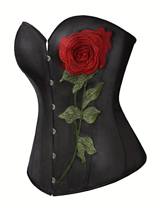 Women's Plus Size Corset, Sexy Elegant Rose Embroidery, Lace-up Back, Boned, Date Night, Tight-fitting Bustier Top