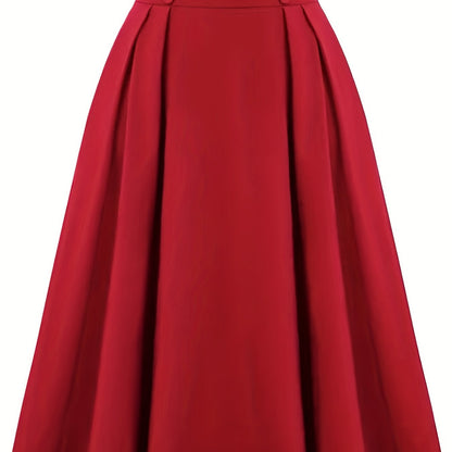 Versatile Solid Pleated Skirts, Elegant Button Front High Waist Skirts, Women's Clothing