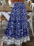 Boho Floral Print TiHigh Maxi Skirts, Vacation Beach Ruffle Hem Loose Skirts, Women's Clothing