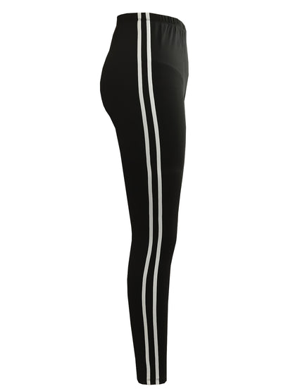 dunnmall  Contrast Trim Leggings, Casual Sporty Leggings, Women's Clothing