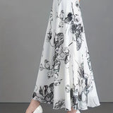 Floral Print High Waist Skirt, Elegant Swing Skirt For Spring & Fall, Women's Clothing
