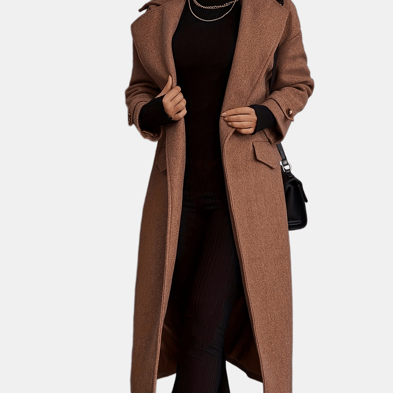 Long Length Waterfall Collar Coat, Elegant Open Front Long Sleeve Outerwear, Women's Clothing