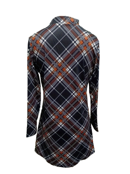 Plaid Print Mock Neck Dress, Elegant Long Sleeve Above Knee Dress, Women's Clothing