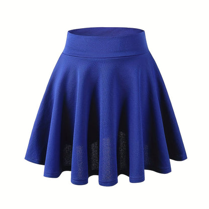 dunnmall  Kpop Solid High Waist Skater Skirts, Casual Pleated Comfy Mini Skirts For Spring & Summer, Women's Clothing