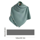 dunnmall Solid Color Metal Buckle Knitted Shawl, Elegant Thick Warm Elastic Scarf, Autumn Winter Coldproof Windproof Cloak