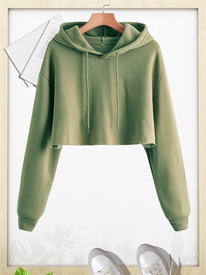 dunnmall Women Pullover Cropped Hoodies, Long Sleeves Sweatshirts, Casual Basic Hooded Top