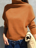 Solid Mock Neck Knitted Pullover Top, Casual Long Sleeve Top For Spring & Fall & Winter, Women's Clothing