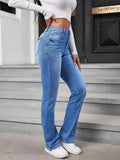 Blue Slant Pockets Bootcut Jeans, High Stretch Casual Denim Pants, Women's Denim Jeans & Clothing