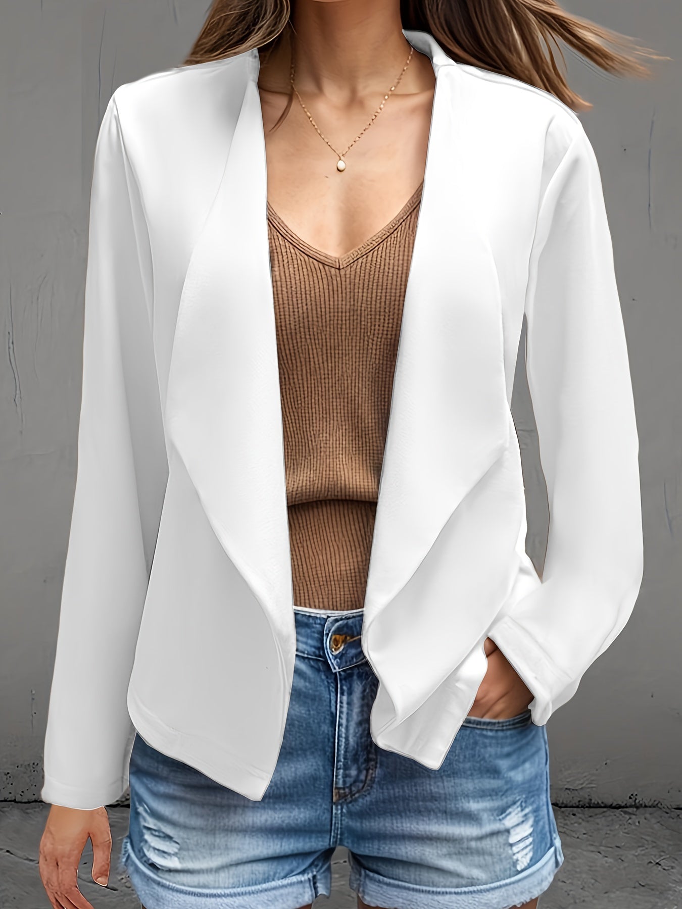 Long Sleeve Open Front Jacket, Casual Jacket For Spring & Fall, Women's Clothing