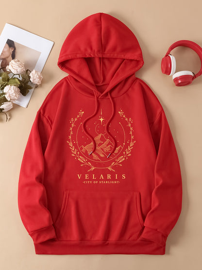 Winter Warmth & Starry Style: Cozy Casual Women's Hoodie with Convenient Kangaroo Pocket, Long Sleeves, and Durable Stretch Fabric