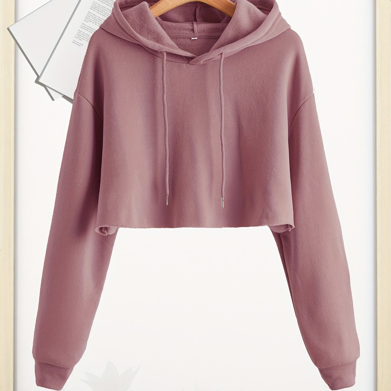 dunnmall Women Pullover Cropped Hoodies, Long Sleeves Sweatshirts, Casual Basic Hooded Top