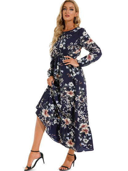 Floral Print Maxi Dress, Long Sleeve Loose Crew Neck Dress, Casual Dresses For Spring & Summer, Women's Clothing