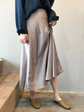 dunnmall  Retro Satin Maxi Skirts, Casual Solid High Waist Vintage Fashion Summer Skirts, Women's Clothing