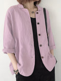 Button Front Jackets, Casual Turn Down Collar Long Sleeve Solid Outerwear For Spring & Summer, Women's Clothing