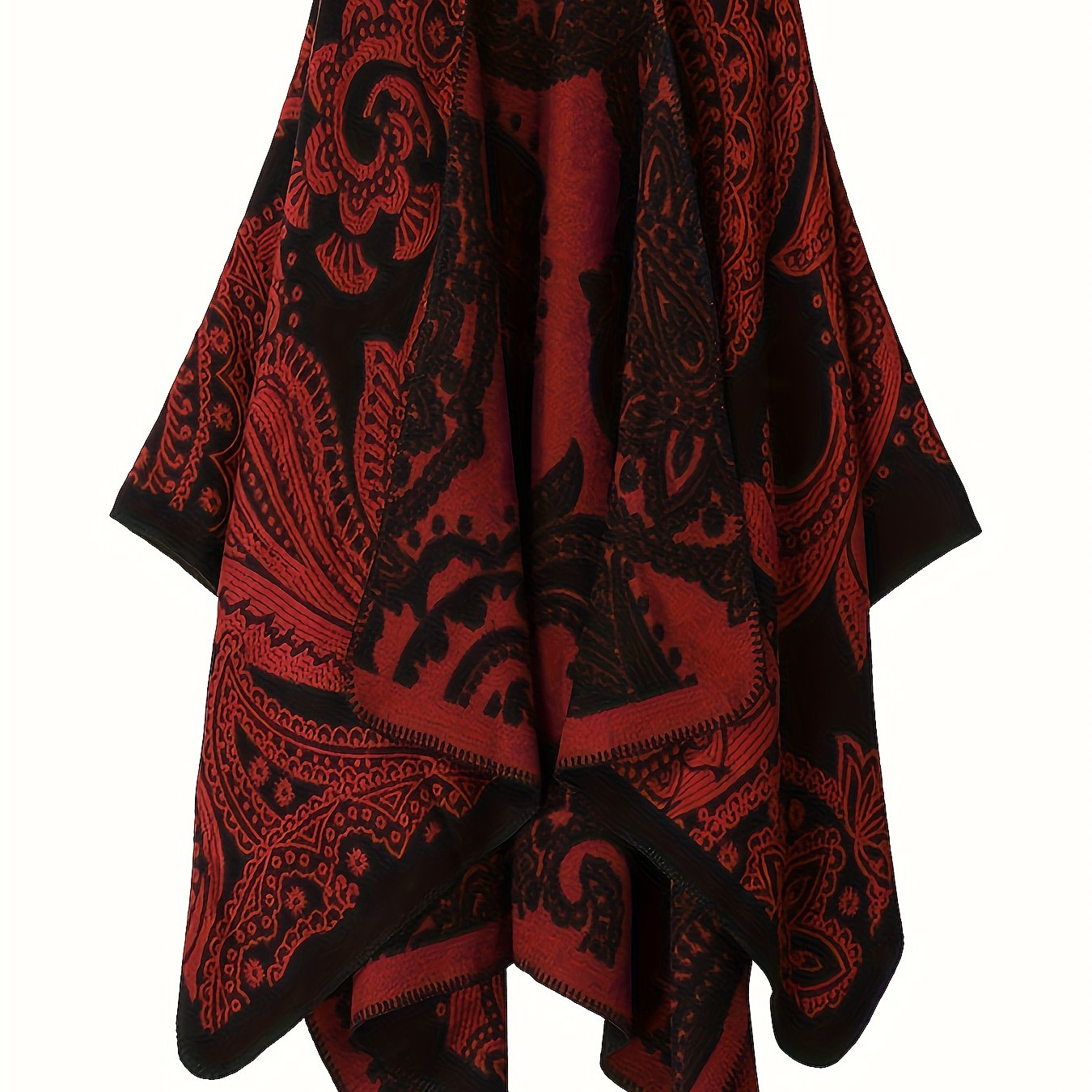 Plus Size Ethnic Style Coat, Women's Plus Tribal Print Batwing Sleeve Open Front Waterfall Collar Shawl Cape Coat