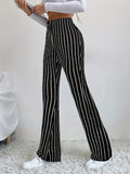 Striped Print Flared Leg Pants, Elegant Elastic Waist Slim Pants, Women's Clothing