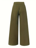 Ruched Wide Leg Pants, High Waist Solid Casual Pants, Women's Clothing
