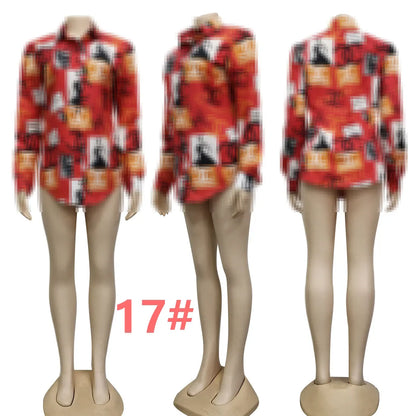 Women Blouse Shirts Designer Print Shirt Tops Long Sleeve Slim Fit Shirt Free Ship