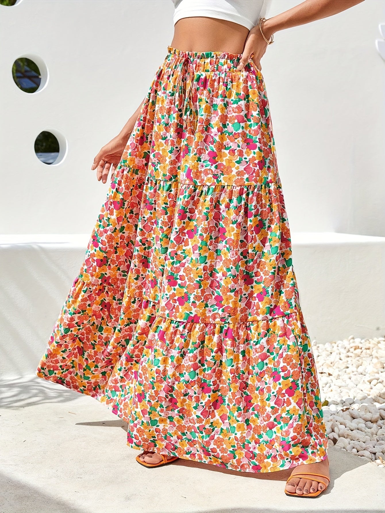 Floral Print High Waist Skirt, Casual Maxi Skirt For Spring & Fall & Summer, Women's Clothing