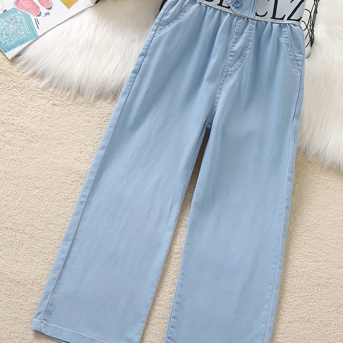 Girls Stylish High Waist Lightweight Denim Trousers Wide-leg Summer Thin Loose Jeans, Summer Clothes For Teens Girls & Kids