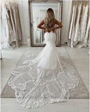 Sexy Mermaid Wedding Dresses  Scoop neck Lace Appliques Bridde Dress Open Back Country Bridal Gown Vestido de novie