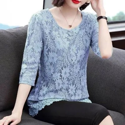 summer women lace blouses shirt vintage Embroidery Shirt Short Sleeve blouse ladies floral tops womens clothing L-5XL